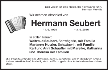 Traueranzeige von Hermann Seubert von Gesamtausgabe Nürnberger Nachrichten/ Nürnberger Ztg.