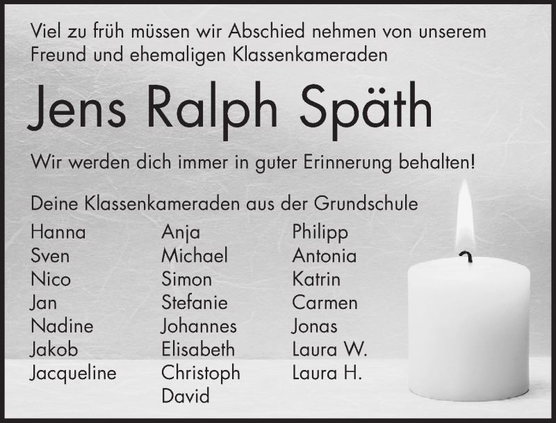  Traueranzeige für Jens Ralph Späth vom 08.06.2016 aus Altmühl-Bote Lokal