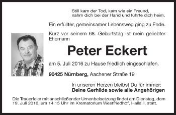 Traueranzeige von Peter Eckert von Gesamtausgabe Nürnberger Nachrichten/ Nürnberger Ztg.