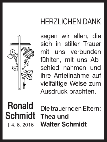 Traueranzeige von Ronald Schmidt von Gesamtausgabe Nürnberger Nachrichten/ Nürnberger Ztg.