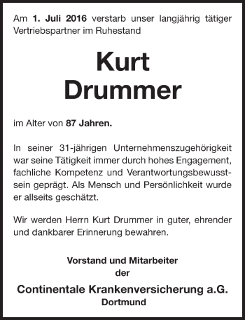Traueranzeige von Kurt Drummer von Gesamtausgabe Nürnberger Nachrichten/ Nürnberger Ztg.