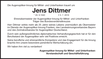Traueranzeige von Jens Dittmer von Gesamtausgabe Nürnberger Nachrichten/ Nürnberger Ztg.