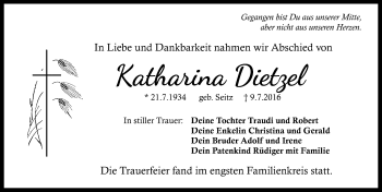 Traueranzeige von Katharina Dietzel von Gesamtausgabe Nürnberger Nachrichten/ Nürnberger Ztg.