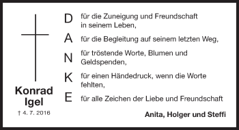 Traueranzeige von Konrad Igel von Gesamtausgabe Nürnberger Nachrichten/ Nürnberger Ztg.