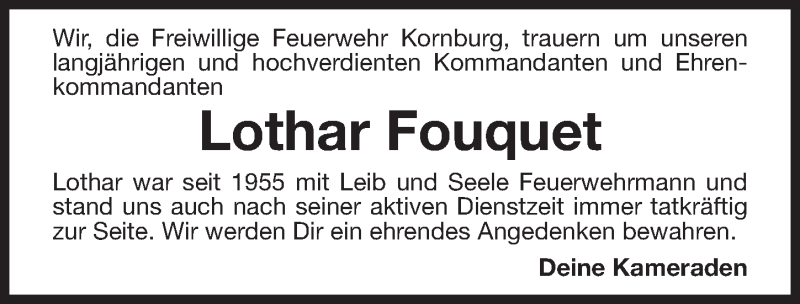  Traueranzeige für Lothar Fouquet vom 30.07.2016 aus Gesamtausgabe Nürnberger Nachrichten/ Nürnberger Ztg.