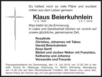 Traueranzeige von Klaus Beierkuhnlein von Gesamtausgabe Nürnberger Nachrichten/ Nürnberger Ztg.