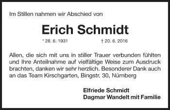 Traueranzeige von Erich Schmidt von Gesamtausgabe Nürnberger Nachrichten/ Nürnberger Ztg.