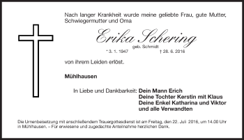 Traueranzeige von Erika Schering von Nordbayerische Nachrichten Herzogenaurach Lokal