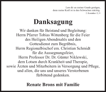 Traueranzeige von Bernhard Brons von Gesamtausgabe Nürnberger Nachrichten/ Nürnberger Ztg.