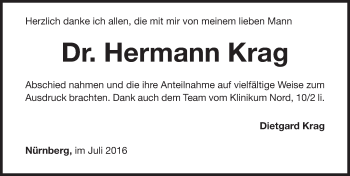 Traueranzeige von Hermann Krag von Gesamtausgabe Nürnberger Nachrichten/ Nürnberger Ztg.