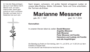 Traueranzeige von Marianne Messner von Nordbayerische Nachrichten Forchheim Lokal