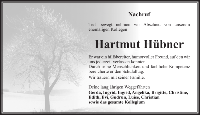  Traueranzeige für Hartmut Hübner vom 09.07.2016 aus Nordbayerische Nachrichten Herzogenaurach Lokal