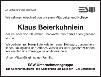 Traueranzeige von Klaus Beierkuhnlein von Gesamtausgabe Nürnberger Nachrichten/ Nürnberger Ztg.