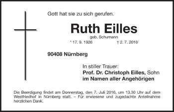 Traueranzeige von Ruth Eilles von Gesamtausgabe Nürnberger Nachrichten/ Nürnberger Ztg.