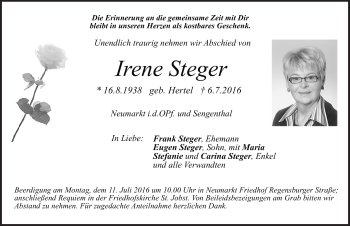 Traueranzeigen von Irene Steger | trauer.nn.de