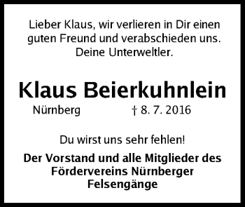 Traueranzeige von Klaus Beierkuhnlein von Gesamtausgabe Nürnberger Nachrichten/ Nürnberger Ztg.