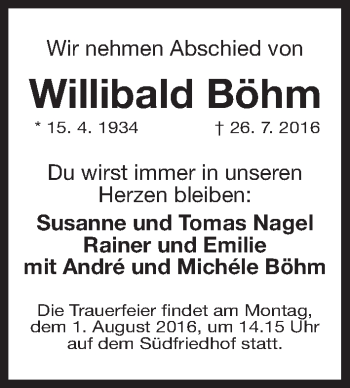Traueranzeige von Willibald Böhm von Gesamtausgabe Nürnberger Nachrichten/ Nürnberger Ztg.