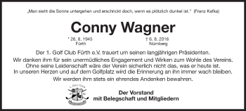 Traueranzeige von Conny Wagner von Gesamtausgabe Nürnberger Nachrichten/ Nürnberger Ztg.