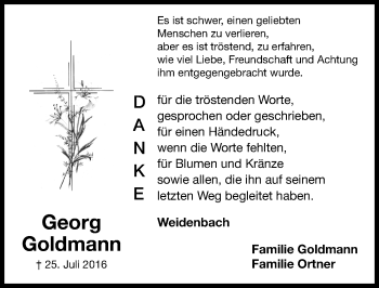 Traueranzeige von Georg Goldmann von Altmühl-Bote Lokal