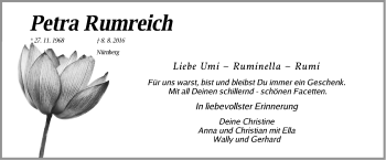Traueranzeige von Petra Rumreich von Gesamtausgabe Nürnberger Nachrichten/ Nürnberger Ztg.