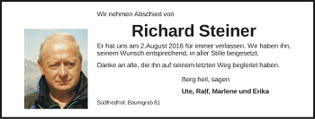 Traueranzeige von Richard Steiner von Gesamtausgabe Nürnberger Nachrichten/ Nürnberger Ztg.