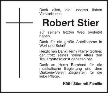 Traueranzeige von Robert Stier von Gesamtausgabe Nürnberger Nachrichten/ Nürnberger Ztg.