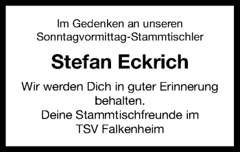 Traueranzeige von Stefan Eckrich von Gesamtausgabe Nürnberger Nachrichten/ Nürnberger Ztg.