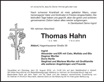 Traueranzeige von Thomas Hahn von Gesamtausgabe Nürnberger Nachrichten/ Nürnberger Ztg.