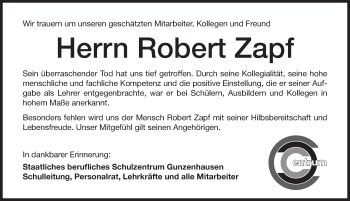 Traueranzeige von Robert Zapf von Altmühl-Bote Lokal