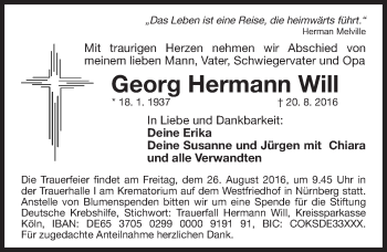Traueranzeige von Georg Hermann Will von Gesamtausgabe Nürnberger Nachrichten/ Nürnberger Ztg.