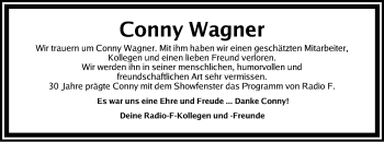 Traueranzeige von Conny Wagner von Gesamtausgabe Nürnberger Nachrichten/ Nürnberger Ztg.