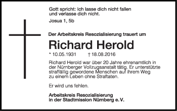 Traueranzeige von Richard Herold von Gesamtausgabe Nürnberger Nachrichten/ Nürnberger Ztg.
