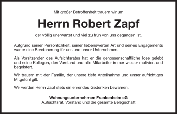 Traueranzeige von Robert Zapf von Gesamtausgabe Nürnberger Nachrichten/ Nürnberger Ztg.