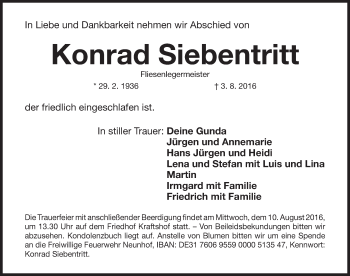 Traueranzeige von Konrad Siebentritt von Gesamtausgabe Nürnberger Nachrichten / Nürnberger Ztg.