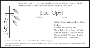 Traueranzeige von Elmar Opel von Erlanger Nachrichten Lokal