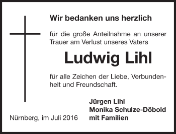 Traueranzeige von Ludwig Lihl von Gesamtausgabe Nürnberger Nachrichten/ Nürnberger Ztg.