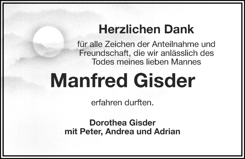  Traueranzeige für Manfred Gisder vom 10.08.2016 aus Nordbayerische Nachrichten Pegnitz Lokal
