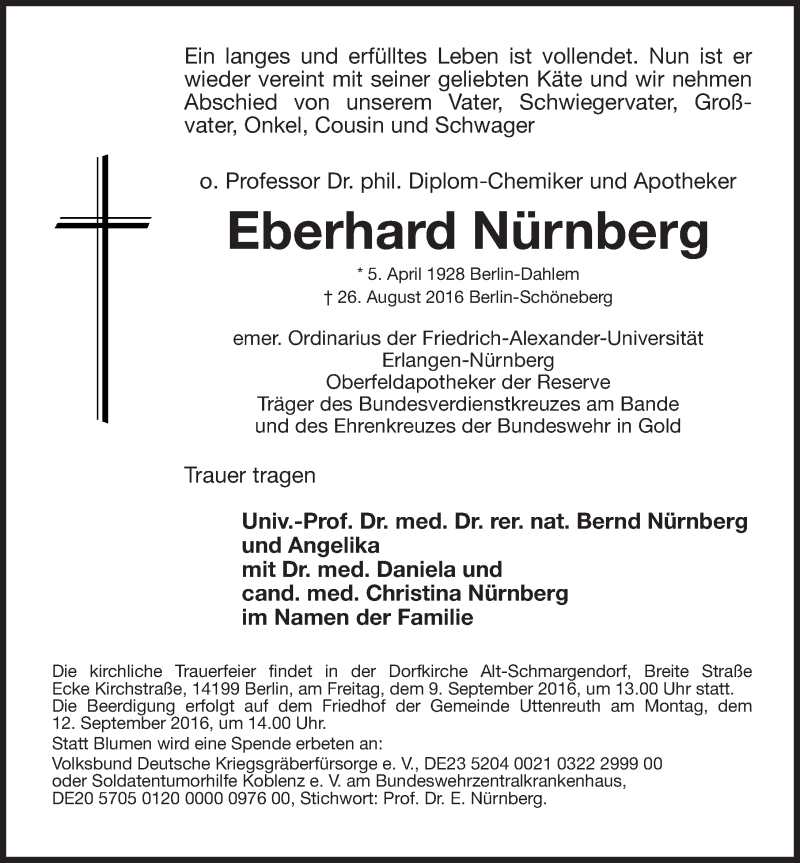  Traueranzeige für Eberhard Nürnberg vom 03.09.2016 aus Erlanger Nachrichten Lokal