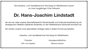 Traueranzeige von Hans-Joachim Lindstadt von Gesamtausgabe Nürnberger Nachrichten/ Nürnberger Ztg.