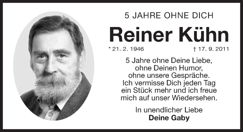  Traueranzeige für Reiner Kühn vom 17.09.2016 aus Gesamtausgabe Nürnberger Nachrichten/ Nürnberger Ztg.