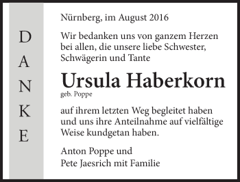 Traueranzeige von Ursula Haberkorn von Gesamtausgabe Nürnberger Nachrichten/ Nürnberger Ztg.
