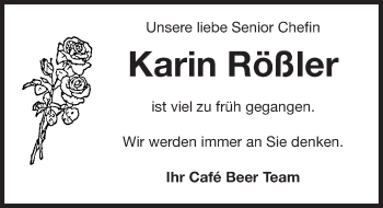 Traueranzeige von Karin Rößler von Gesamtausgabe Nürnberger Nachrichten/ Nürnberger Ztg.