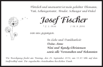 Traueranzeige von Josef Fischer von Gesamtausgabe Nürnberger Nachrichten/ Nürnberger Ztg.