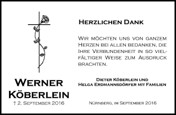Traueranzeige von Werner Köberlein von Gesamtausgabe Nürnberger Nachrichten/ Nürnberger Ztg.