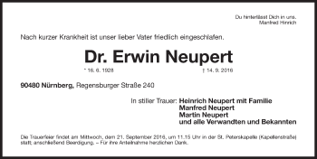 Traueranzeige von Erwin Neupert von Gesamtausgabe Nürnberger Nachrichten/ Nürnberger Ztg.