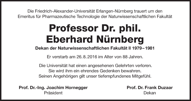  Traueranzeige für Eberhard Nürnberg vom 05.09.2016 aus Gesamtausgabe Nürnberger Nachrichten/ Nürnberger Ztg.