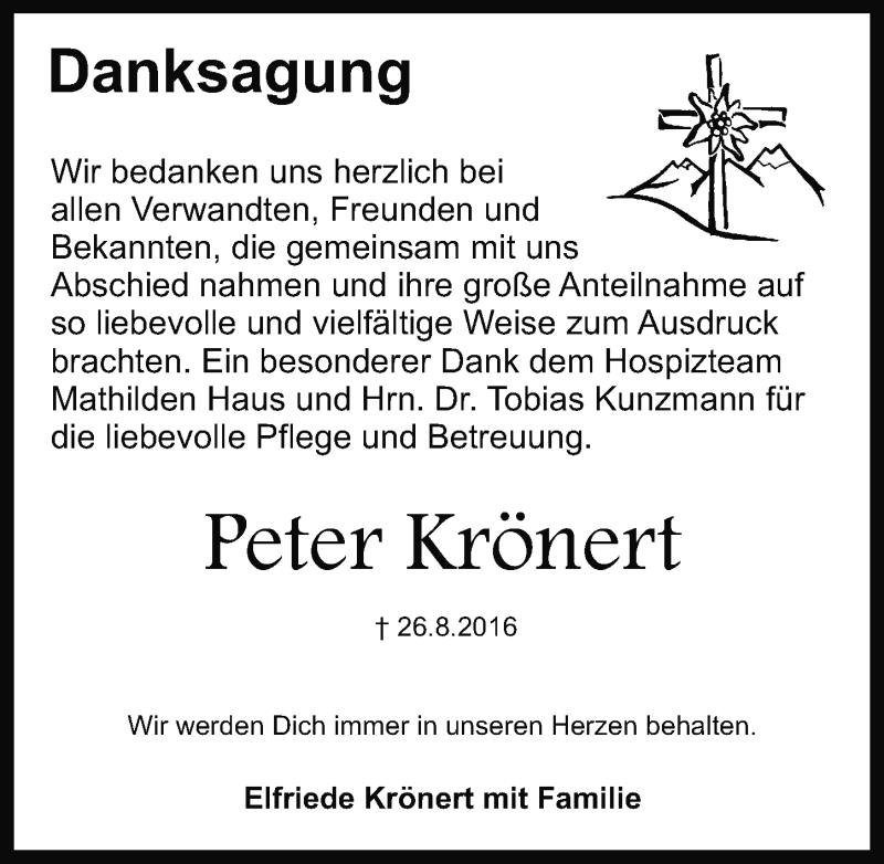  Traueranzeige für Peter Krönert vom 10.09.2016 aus Gesamtausgabe Nürnberger Nachrichten/ Nürnberger Ztg.