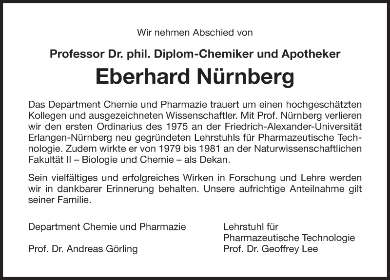  Traueranzeige für Eberhard Nürnberg vom 06.09.2016 aus Erlanger Nachrichten Lokal