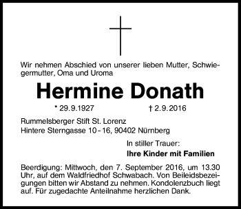 Traueranzeige von Hermine Donath von Schwabach