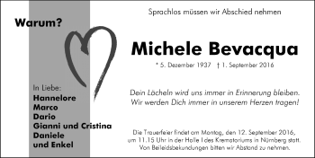 Traueranzeige von Michele Bevacqua von Gesamtausgabe Nürnberger Nachrichten/ Nürnberger Ztg.
